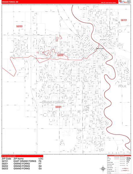 Grand Forks Zip Code Wall Map